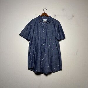 St John Bay Button Up Casual Shirt Men XL Dog Puppy Pattern Abstract Minimal